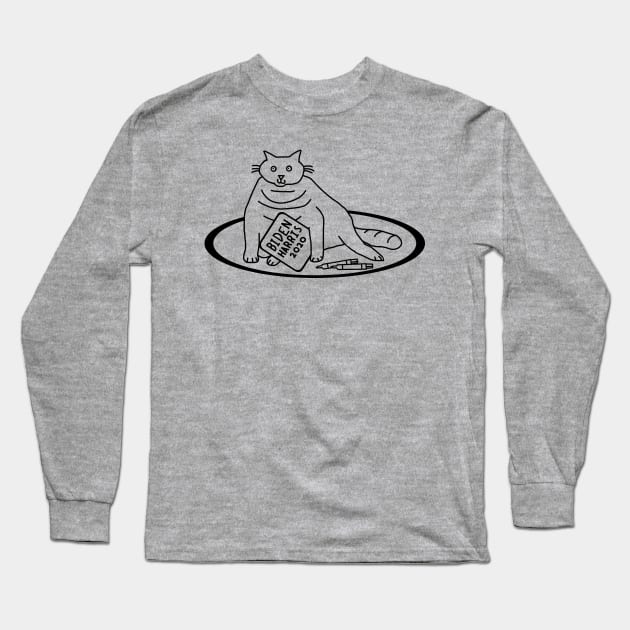 Chonk Cat with Biden Harris Sign Outline Long Sleeve T-Shirt by ellenhenryart